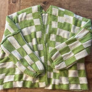 Miss Lola Green and Cream Checkered Knit Cardigan